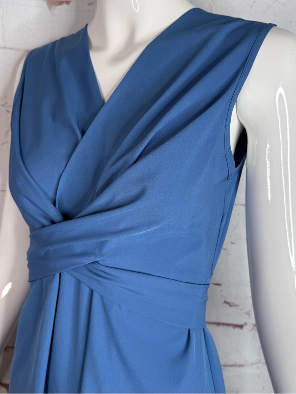 Slate Blue Wrap Dress Lightweight Sleeveless Knee Length Size XS New With Tag - Picture 16 of 16
